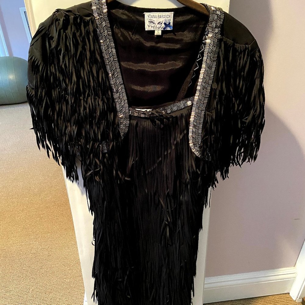 Designer Black Fringe dress and Jacket set